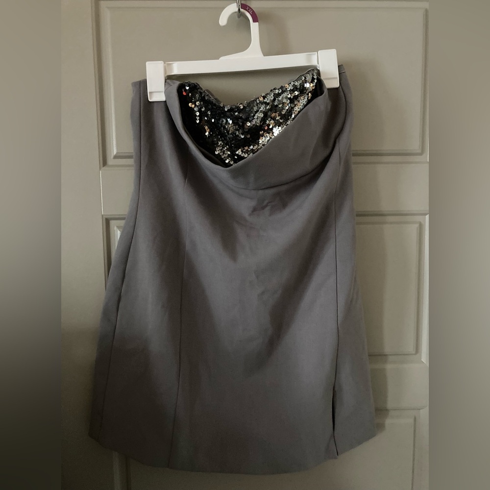 Gray Mini Dress with Sequin Detail
